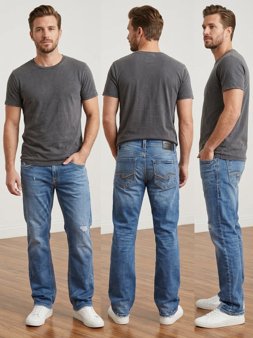 Silver Jeans Co. Greyson Distressed Whipstitch Y2K Embroidered Jeans 36x32